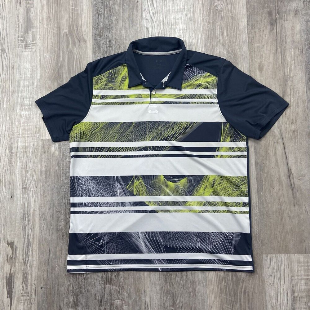 Oakley Mens Grey Green White Abstract Golf‎ Polo Shirt Size XL Short Sleeve